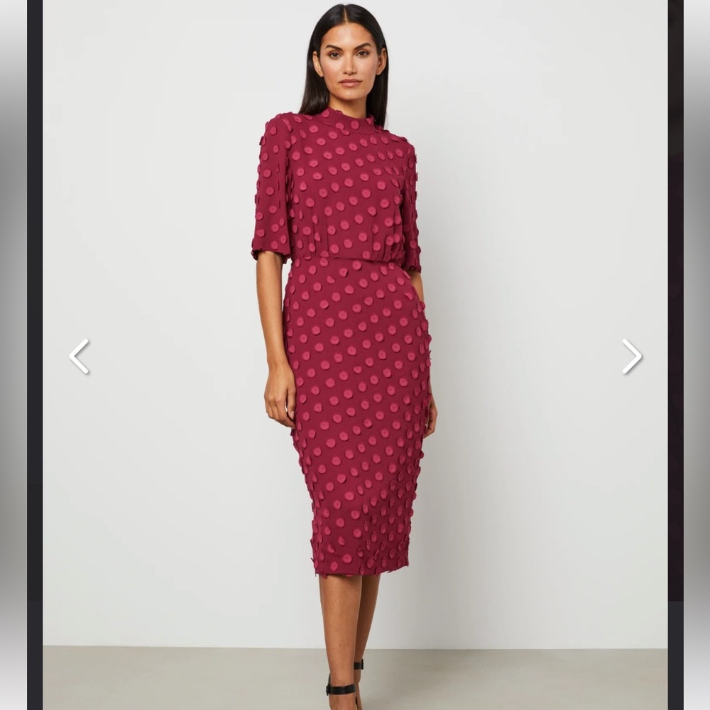 Bcbgmaxazria SHORT SLEEVE DOTTED JACQUARD MIDI DRESS